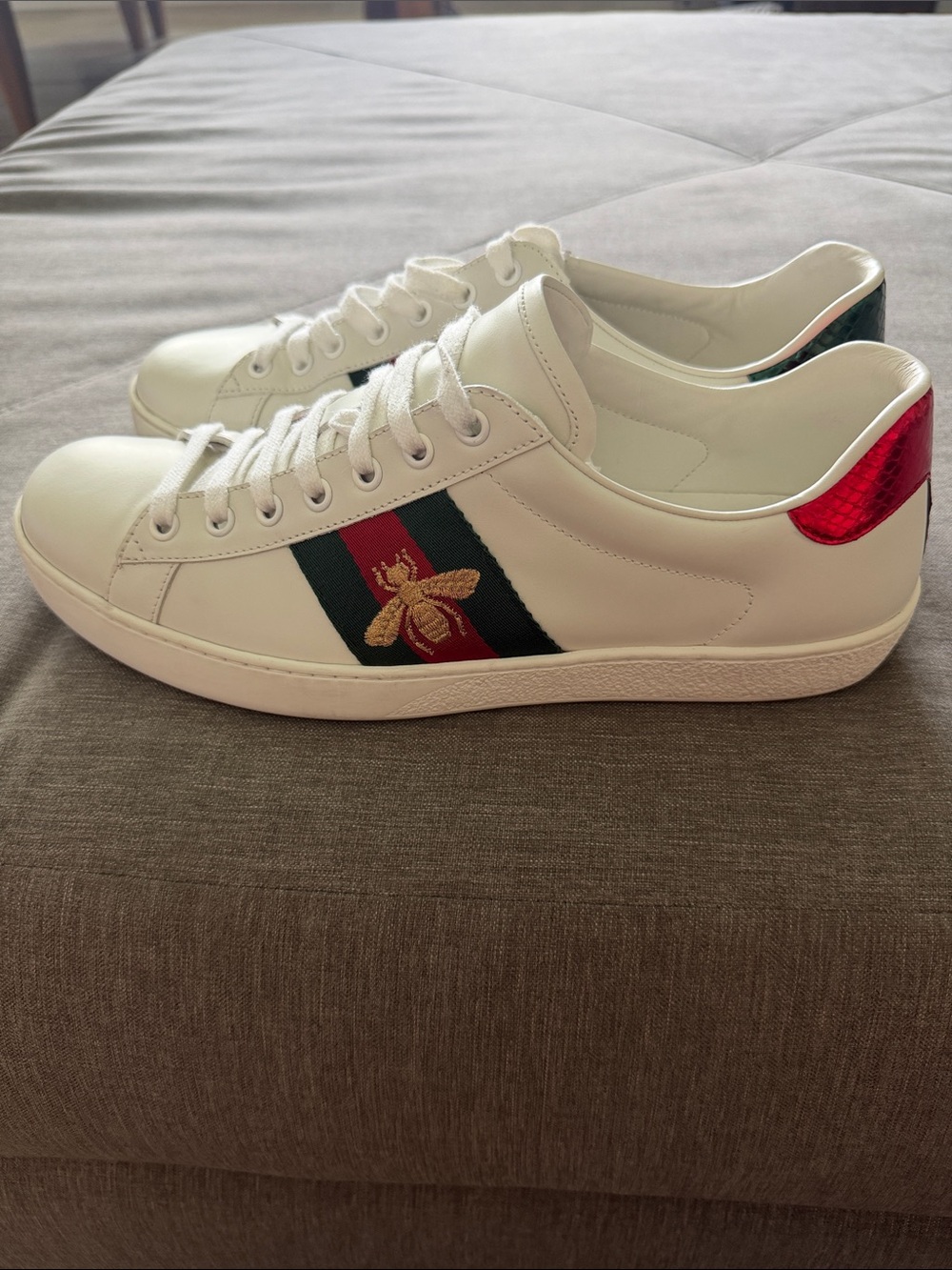 Gucci White Leather Sneakers with Green and Red Web - Picture 3 of 7
